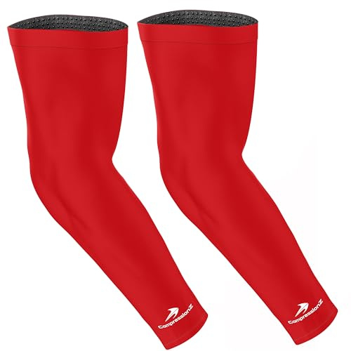 CompressionZ Compression Arm Sleeves for Men & Women| Cooling UV Sun Protection Elbow Pain Relief for All Sports and Recovery, Maroon: Pair, Medium