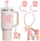 4 Stück Stanley Cup Zubehör Zubehör Set Kompatibel mit Stanley Cup Inklusive 2 Staubdichte Silikonmaterial Strohhalm Abdeckung,1 Rosa Brief Aufkleber,1pc Personalisierte Name Perle Hängen(M)