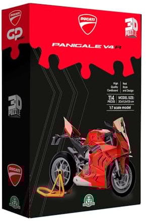 GP Moto Sport Ducati 3D Panigale Motorrad-Puzzle – 120 Teile, Lizenzierte Lackierung, Einfacher Zusammenbau, Kein Werkzeug oder Kleber, Kunststoffreifen, Robuste Pappe – 30x11,2x17,5 cm