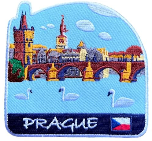 Prag Tschechien Patch (7,6 cm) bestickt zum Aufbügeln / Aufnähen Abzeichen Reise Europa Praha Tschechien Souvenir Emblem Europäische Geschenkflicken