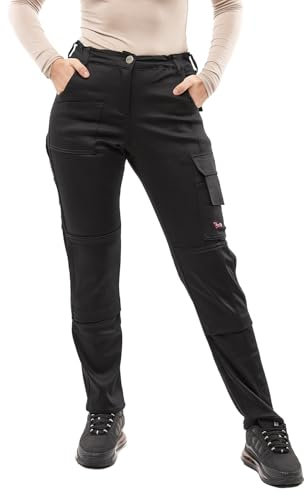 Damen Arbeitshose komplett Stretch für Frauen Bundhose mit Kniepolstertaschen - Schwarz. Größe 36