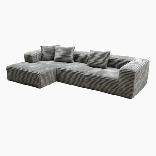 BEDOIN L-Shape Modular Sectional Sofa Couch,Cloud Sectional Couch With Comfy Chaise,Plush Corduroy Fabric,Free Combination Sofa,for Living Room Bedroom grey2-300x160x60cm