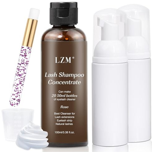 LZM Wimpernverlängerungsshampoo Konzentrat - Reinigungskonzentrat für Wimpernverlängerungen mit Bürste Schaumflasche Seife Badelösung für Wimpern & Gesicht - 100 ml