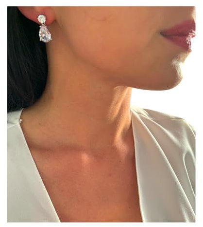 ONDEGO® Zirkonia Tropfen Ohrringe Damen – Silber oder Roségold Ohrhänger 2,5 cm – Elegante Ohrstecker mit AAA+ Zirkonia Glitzer Strass, Schmuck für Hochzeit Abiball Alltag & besondere Anlässe