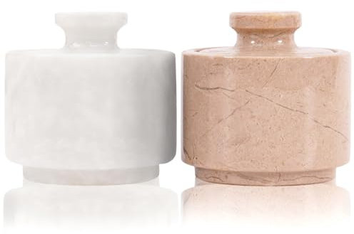 MARBLOUS KRAFTS Marble Salt Cellar with Lid 3 Inch Green Onyx and Verona Salt Holder - Ideal Sugar, Salt and Pepper Bowls For Kitchen Storage