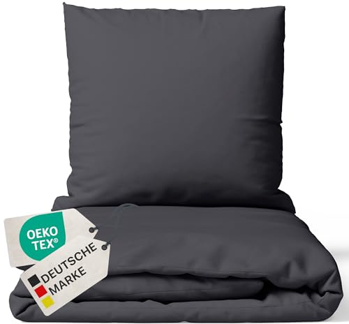 NYVI Bettwäsche Set DreamScience Mikrofaser Uni 155x220 + 80x80 cm Anthrazit - Atmungsaktiv & Weich - Mit Reißverschluss, Oeko-TEX Zertifiziert, für Allergiker geeignet
