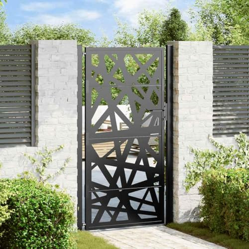 Brokky 4100952 Garden Gate Black 105x180 cm Steel Light Design Garden Gates High galvanised wrought iron metal swing gate