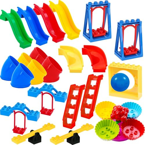 Mirthben Großen BauSteine Haus Zubehör Kompatibel mit Duplo Steine, Zusammengebaut Duplo Bauernhof Spielhaus Vergnügungspark Zubehör, Geeignet für Jungen und Mädchen ab 3 Jahren