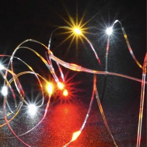 Glow String Lights - Drahtbeleuchtung Lichterkette mit 20 LED Batteriebetrieben 200cm - Lichterkette Weihnachtsbeleuchtung - Partylichter - DIY Kostüm Kleidung Karneval Beleuchtung (Rot - Weiß - Gelb)