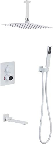 Shower Doccia Display Della Temperatura Set Rubinetto Doccia Set Miscelatore Doccia Incasso Con Doccetta In Ottone E Soffione Doccia A Pioggia Da 25 cm (Contiene Corpo Valvola E Finitura Ruvida Del