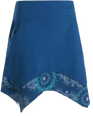 Vishes Alternative Bekleidung - Damen mini Rock Baumwolle Blumen-Muster extra breiter Bund mit Kordel-Zug und Taschen