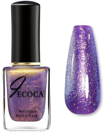 Aurora Holographic Nail Polish - Glitter Purple Nail Polish - High Glossy Sparkly Shimmer Iridescent Chrome Pearl Nail Art Varnish Quick Dry No Need Lamp Cure Nail Art Salon For Women 8ml