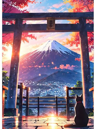 QINRUBB DIY Berg Fuji Diamant Painting Bilder Anfänger, 5D Torii Tür Diamond Painting Erwachsene, Runder Vollbohrer Morgendämmerung Diamant Kunst Kits Kreuzstich Vulkan Home Wand Dekor 30x40 cm