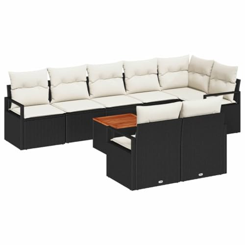 vidaXL 9-teiliges Garten-Sofa-Set mit Kissen in Schwarz und Creme, Poly-Rattan, Kaffeetisch für draußen, modulares Design, Sitzmöglichkeiten für 8 Personen, Möbel für die Terrasse, Lounge