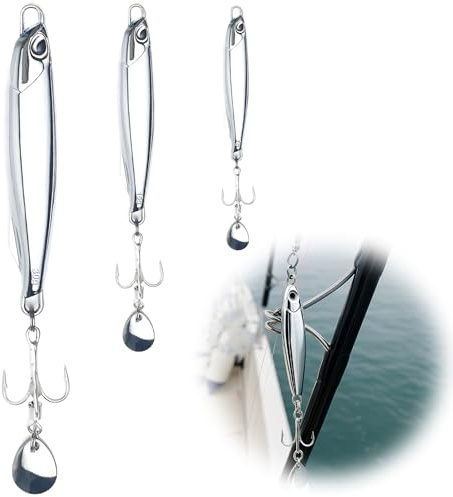 Lotnery 3 PCS Sea Fishing Lures Set - Heavy Duty Metal Spoons 7g(8cm), 15g(9cm), 30g(10cm) Silver for Mackerel, Bass, Cod, Pollock - Saltwater Fishing Tackle with Treble Hooks, Easy Casting