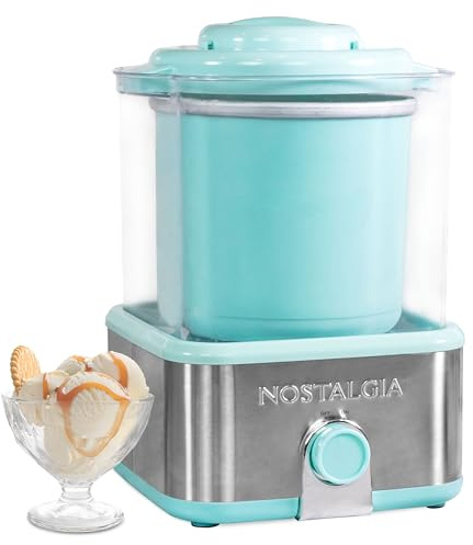 Nostalgia Electric Ice Cream Maker with 2-Qt Double Insulated Gel Canister & Stainless Steel Base - Makes Sorbet, Soft Serve, and Frozen Yogurt - Aqua