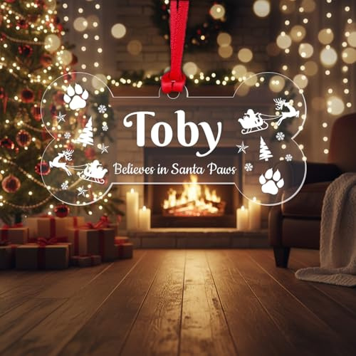 Personalised Dog Christmas Bauble Pet Puppy Xmas Tree Ornament Gift Santa Paws