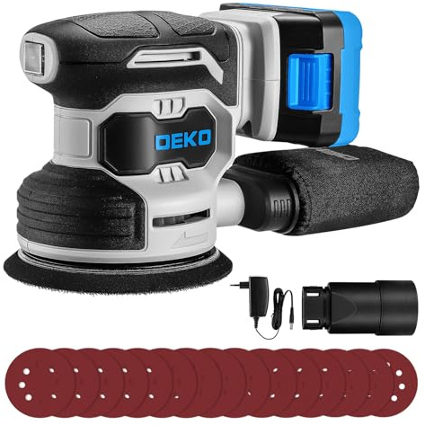 20V Exzenterschleifer Akku 125mm: DEKOPRO Schleifmaschine für Holz,6 variable Geschwindigkeiten, 125 mm Schleifer, Holzschleifer 13000 U/min,2000 mAh Batterie,mit Staubbeutel und 15 Schleifpapieren
