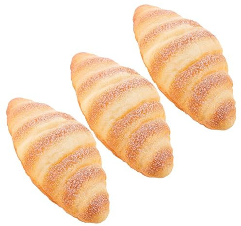 MUELODSIC 3 Stück Gefälschte Französische Croissants aus Pu mit Realistischer Textur und Leichtem Design Künstliches Brot zur Dekoration für Displays und Heimküchen