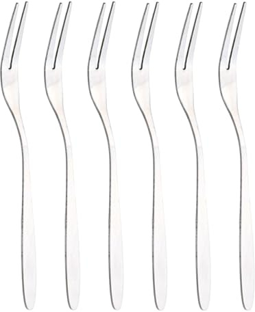 Juego de 6 Tenedores de Acero Inoxidable para Fruta, Tenedores de Dos Puntas, Tenedores para Postre, 13 cm de Largo, Acabado Pulido Espejo, Ideales para Panaderías, Restaurantes y Uso Doméstico