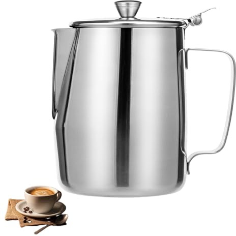Foppla Stainless Steel Milk Frothing Pitcher with Lid 33.8oz/50.7oz Dishwasher Safe Espresso Frothing Jug Barista Tool Coffee Art Steaming Foam Metal Pouring Mug Cream Dispenser for Coffee Latte