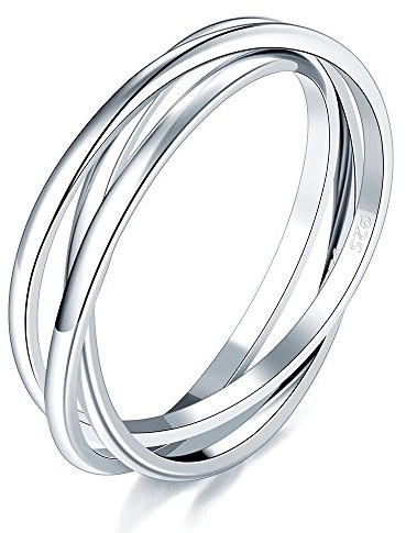 BORUO 925 Sterling Silver Ring, Fidget Ring Anxiety Ring, Triple Row Rolling Interlocking Stacking Rings, High Polish Rings for Women, Men Each Band Width 1.8mm Size 9