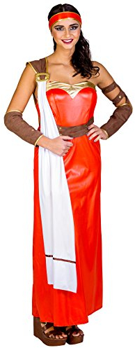 tectake dressforfun Frauenkostüm römische Gladiatorin | langes, glänzendes Kleid | weiße Schärpe | Armstulpen im Römerstyle | Haarband (XXL | Nr. 300386)