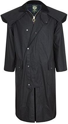 Portmann Stockman Unisex Premium Quality Lined Waxed Cape Long Rain Coat Hand Made in UK (XL, Black)