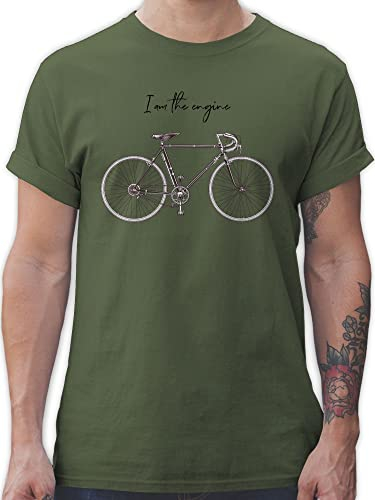 T-Shirt Herren - Fahrrad Bekleidung Radsport - I am The Engine I Rennrad I Geschenk Radfahrer I Fahrradliebhaber I Cycling - M - Army Grün - fahrradshirt Radsport-Bekleidung Radfahren Rad Shirts