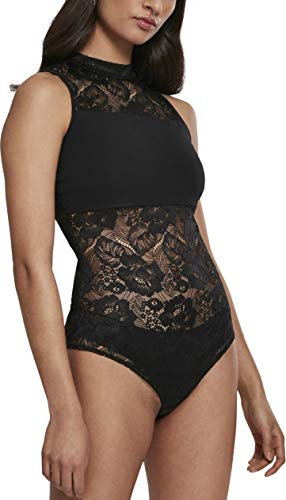 URBAN CLASSICS Body Donna in Pizzo, Top in Pizzo Sexy Smanicato per Donna, Collo a Lupetto, Body Colore nero, Taglia M