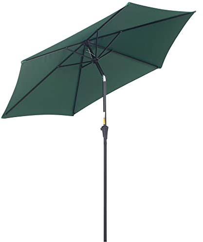 Outsunny Knickschirm Sonnenschirm Gartenschirm Marktschirm mit Handkurbel Alu 180/㎡ Polyester Dunkelgrün ∅2,6 x 2,35 m