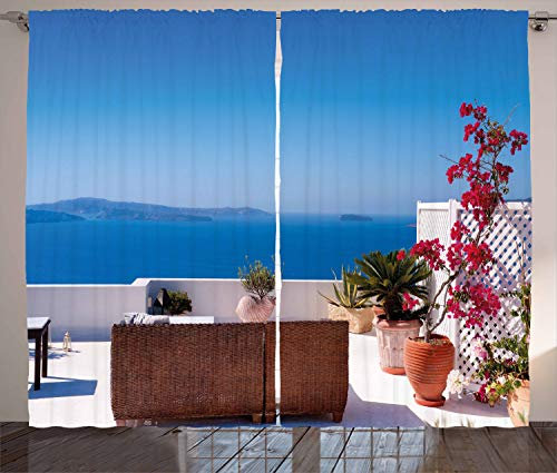 ABAKUHAUS Seestück Rustikaler Vorhang, Santorini Ägäis, Wohnzimmer Universalband Gardinen mit Schlaufen und Haken, 280 x 225 cm, Hellgrau Himmelblau