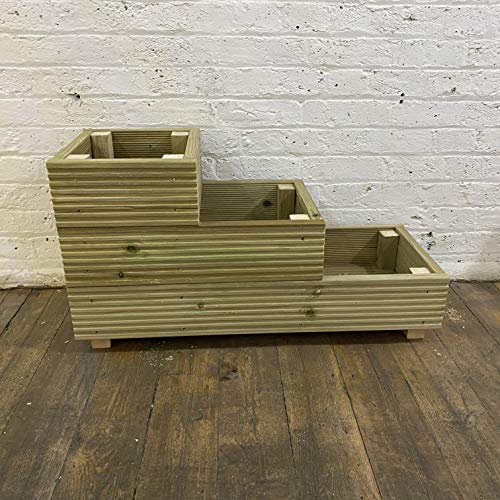 Cutncraft Designs Medium 3 Tiered Garden Steps Level Wooden Decking Patio Planter Trough herb Box