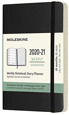 Moleskine - 18-Monats Wochenplaner/Terminplaner, Taschen-Terminkalender 2020/2021, Wochennotizbuch mit Softcover und elastischem Verschluss, Format Pocket/A6 9 x 14 cm, Farbe Schwarz, 208 Seiten