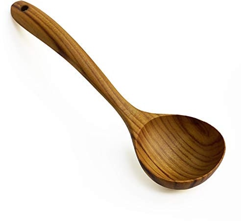 FAAY Small Serving Ladle, 100% Eco Friendly, Healthy Server Gravy Ladle, Wooden Kitchen Tool, Hand Carved Wood Unique Grain Ladle