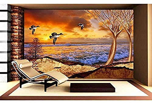 Fototapete 3D Benutzerdefinierte Landschaft In Hintergründen Landschaft Möwe Sonnenuntergang Baum 3D Wandbilder Wohnzimmer Dekor FototapeTapete 3d wandbild tapeten vintage Moderne Papier-400cm×280cm
