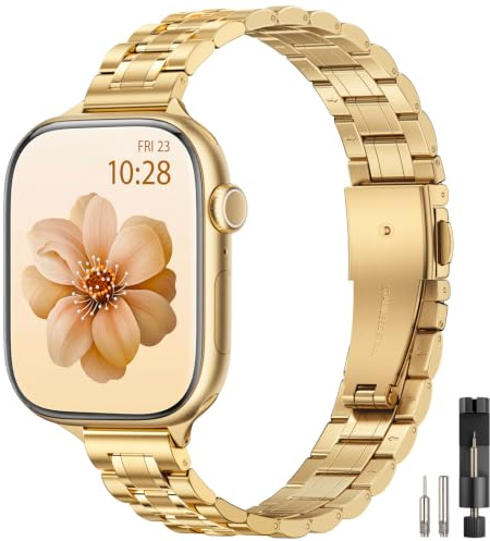 STIROLL Correa delgada de piel compatible con Apple Watch de 38 mm, 40 mm, 42 mm, 44 mm, correa delgada de piel de grano completo para iWatch Series 5/4/3/2/1