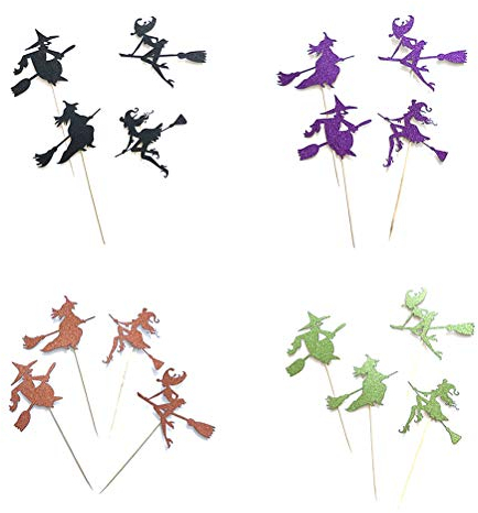 Amosfun 12 Stücke Hexe Form Kuchendeckel Halloween Hexe Besen Cupcake Picks Topper Party Decor (mischfarbe, wie Gezeigt) für Halloween Party Supplies