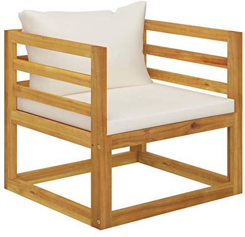 vidaXL Akazienholz Massiv Gartenstuhl mit Cremeweißen Auflagen Gartensessel Sessel Stuhl Gartenmöbel Holzstuhl Balkonstuhl Terrassenstuhl