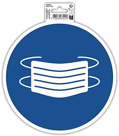 Exacompta - Réf. 67021E - 1 panneau rond autocollant MASQUE OBLIGATOIRE - Stop Covid - En PVC traité anti-dérapant et résistant aux UV - Diamètre du panneau : 20 cm - Coloris bleu