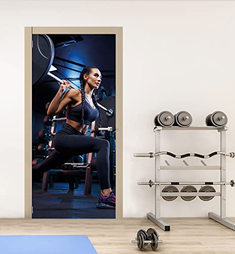 MyMaxxi - Tür bekleben mit Türtapete Türposter Türfolie Selbstklebend 90x200 Fitness 02 - Tür verschönern mit Türfolie - Türaufkleber Türklebefolie Sport Bodybuilderin