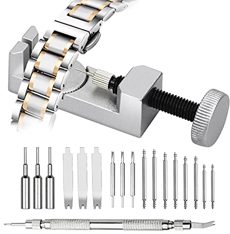 Aprilye 19 STK Uhrmacherwerkzeug Set Einstellbar Uhr Glieder Werkzeug mit Stiftausdrücker Uhrenwerkzeug für Armband Uhren Kürzen Reparatur Silber