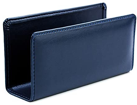 DELMON VARONE - Briefständer aus veganem Kunstleder Blau - Dokumentenhalter zur Aufbewahrung von Post, Briefe, Dokumente & Prospekte - Briefablage Organizer für Schreibtisch & Büro mit Metalleinlage