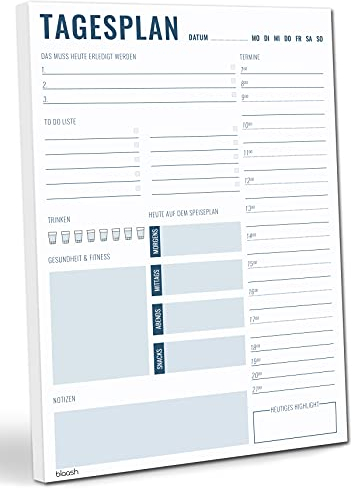blaash® Tagesplaner Block DIN A4 | 50 Seiten Planer für Aufgaben, Termine, Notizen & Ideen | Optimale Organisation & Motivation im Alltag | To Do Planer für zu Hause & Büro | Blue