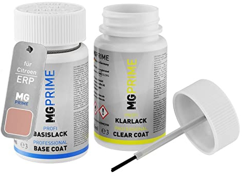 MG PRIME Autolack Lackstift für Citroen ERP Copper Gold Metallic + Klarlack | Kupfer-Gold Metallic, Set aus Basislack + Klarlack, Lackfläschchen mit Pinsel, je 50ml