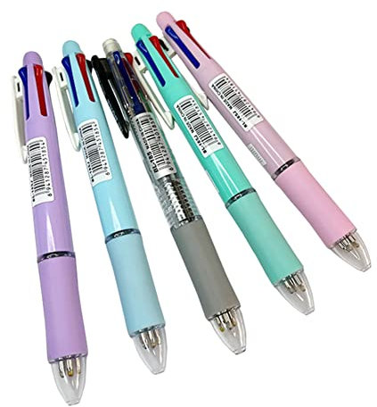 MROOFUL Stylo à bille 5 en 1 multicolore rétractable créatif 4 couleurs recharge et mine de crayon multifonction pour bureau, école