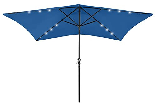 Chenshu Parasol Parasol de Jardin Exterieur Parasol Balcon Parasol Store Exterieur Terrasse Parasol avec LED et mât en acier Bleu azuré 2x3 m