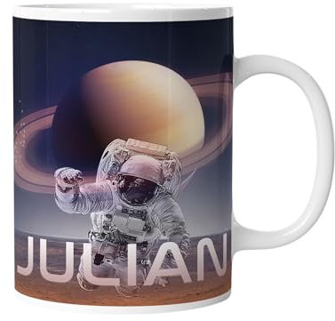 timalo® Kindertasse Astronaut mit Namen bedrucken lassen | Individuelle Tasse mit Wunschname für Jungen Kinder Weltraum Motiv Mug-space2