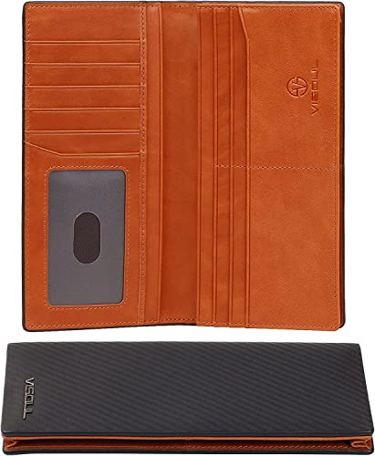 VISOUL Portefeuille Homme en Cuir Véritable, Portefeuille Long à Deux Volets en Cuir avec Blocage RFID, Porte Chéquier avec 3 Compartiment à Billets et 12 Emplacements pour Cartes (Noir&Marron)