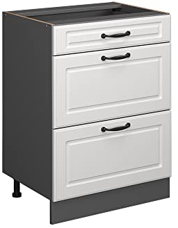 Vicco Mueble bajo de Cocina R-Line, Blanco casa de Campo/Antracita, 60 cm con cajones, sin encimera